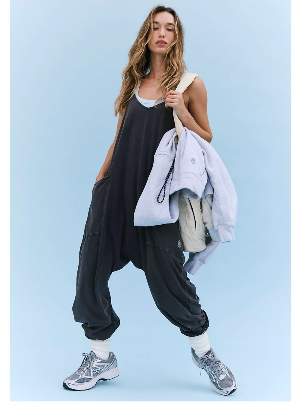 New Free People Movement Hot Shot Onesie Washed Black Large